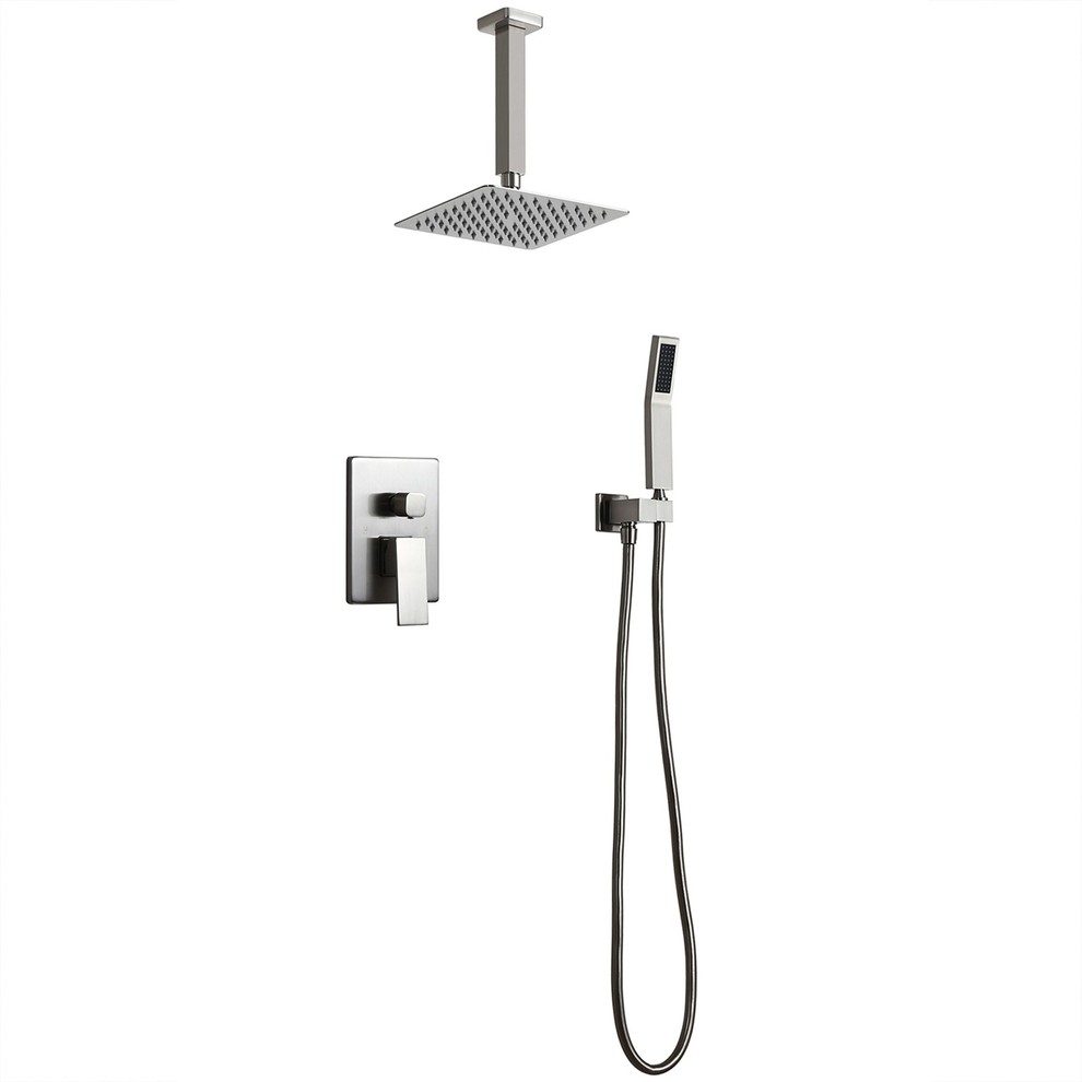Commercial Square Rain Showerhead Ceiling Mount Shower Set, Brushed Nickel, 10"