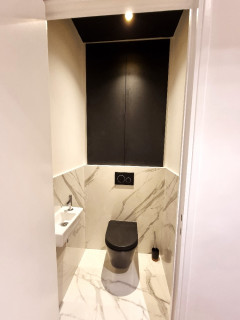 Photos et idées déco de WC et toilettes avec un lavabo suspendu et meuble-lavabo  encastré - Novembre 2023 | Houzz FR