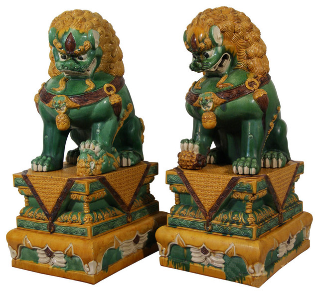 Consigned Chinese Antique Huge Colored Glaze Ceramic Foo Dog