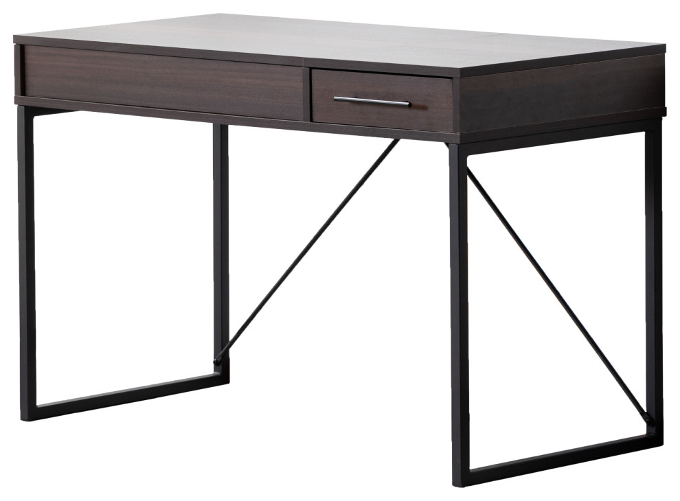 Juno Dark Brown Wood Lift Top Desk with Hidden Storage and Drawer