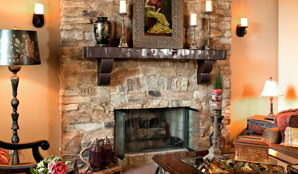 Example of a mountain style living room design in Los Angeles