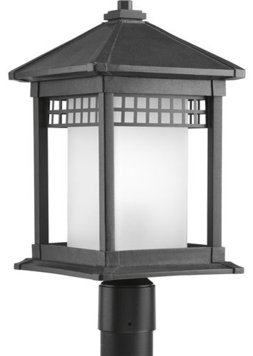 Merit 1-Light Post Lantern Black Etched Glass
