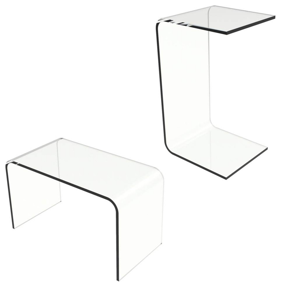 Modern C-Style Vertical Side Table in Clear