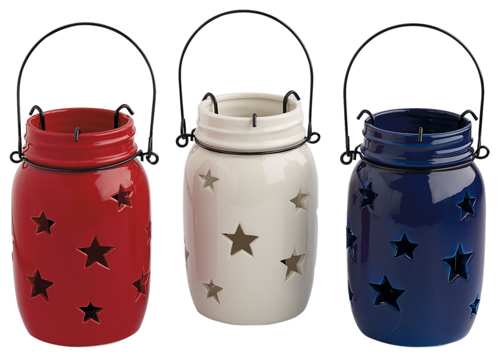 DII Americana Stars Collection Tabletop, Jar Candle Holders, 3 Piece