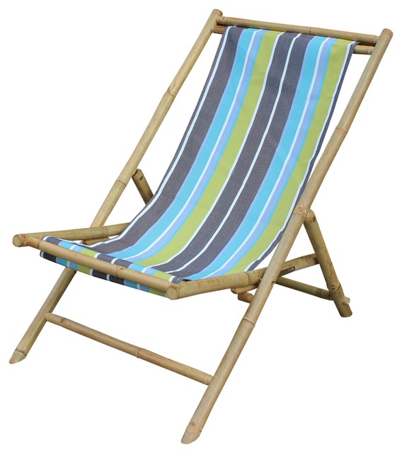 Folding Bamboo Relax Sling Chair - Green Stripes Canvas