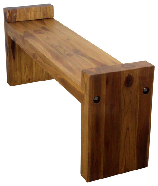 Strata Furniture 18x48" Traditional Wood Two Seat Block Bench in Oak
