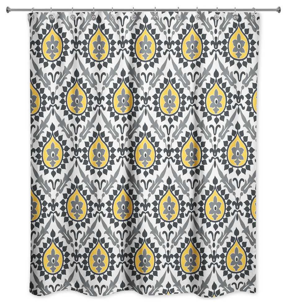 Ikat In Black And Yellow Shower Curtain, Ikat Dot Shower Curtain