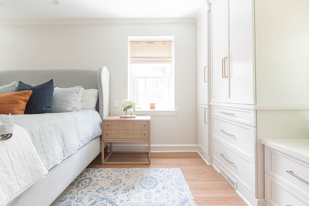 Inspiration for a medium sized classic master bedroom in Philadelphia with grey walls, medium hardwood flooring, no fireplace and brown floors.