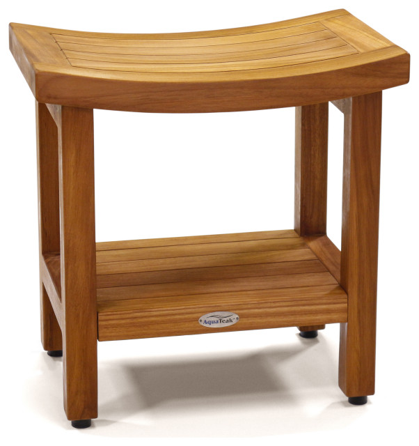 Patented 18" Sumba™ Teak Shower Bench with Shelf Asian Shower
