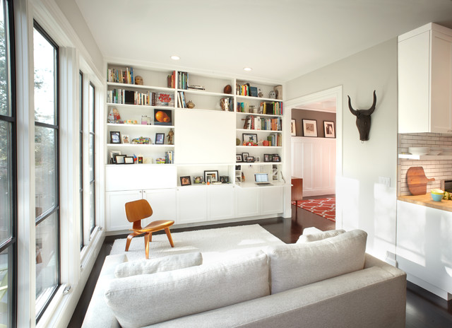 Modern Family Room With Hidden Tv Secretary Desk Contemporary