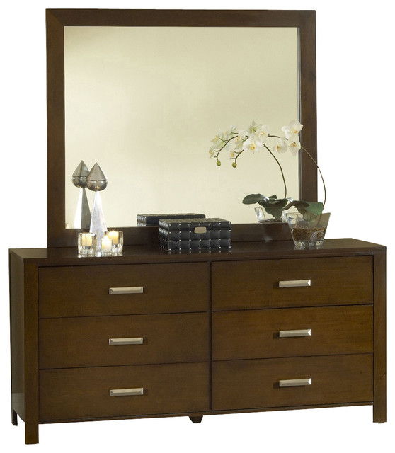 Modus Riva Six Drawer Dresser With Mirror Chocolate Brown