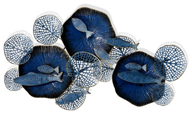 Nobu Metal Wall Hanging, Navy and Gold Finish - Beach Style - Metal ...