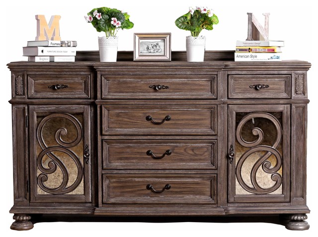 Rustic Mirror Storage Dining Server Traditional Buffets And Rustic Mirror Storage Dining Server