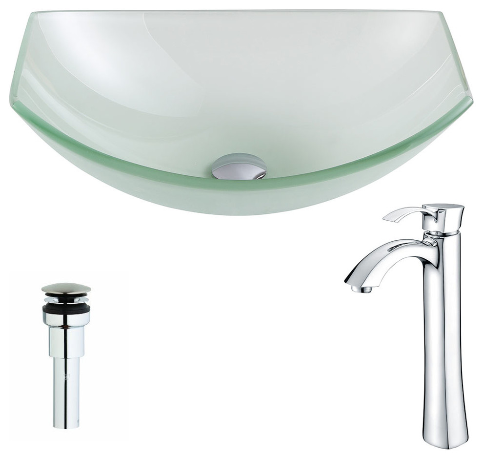 ANZZI Pendant Series DecoGlass Vessel Sink with Harmony Faucet, 19.7