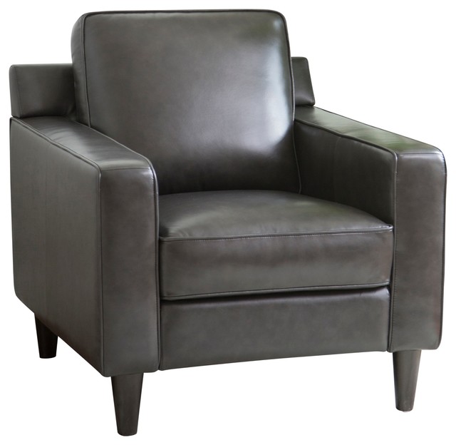 Stardell Top Grain Leather Armchair, Dark Gray Midcentury Armchairs