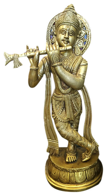 Gopal Krishna Playing the Flute Indian Brass Statue in ...