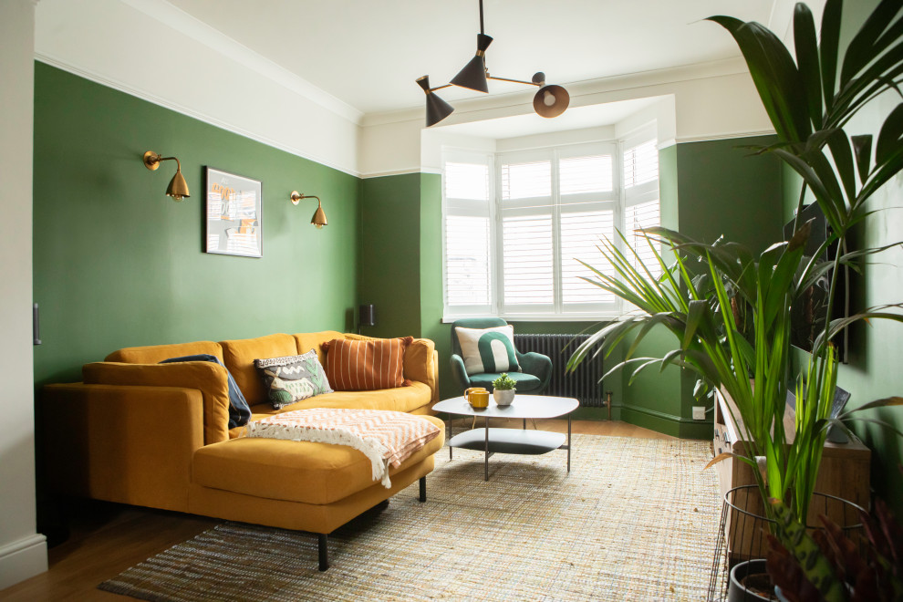 Vibrant Green Living Room refurbishment - Transitional - Living Room ...