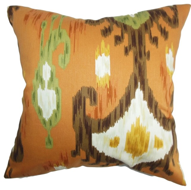 Talisha Ikat Pillow Orange Brown Mediterranean Decorative