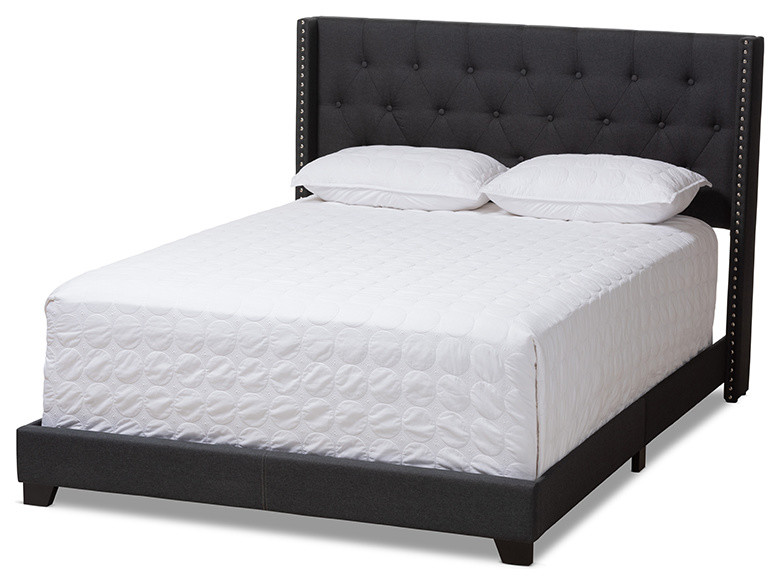 Brady Modern and Contemporary Charcoal Gray Upholstered King Size Bed