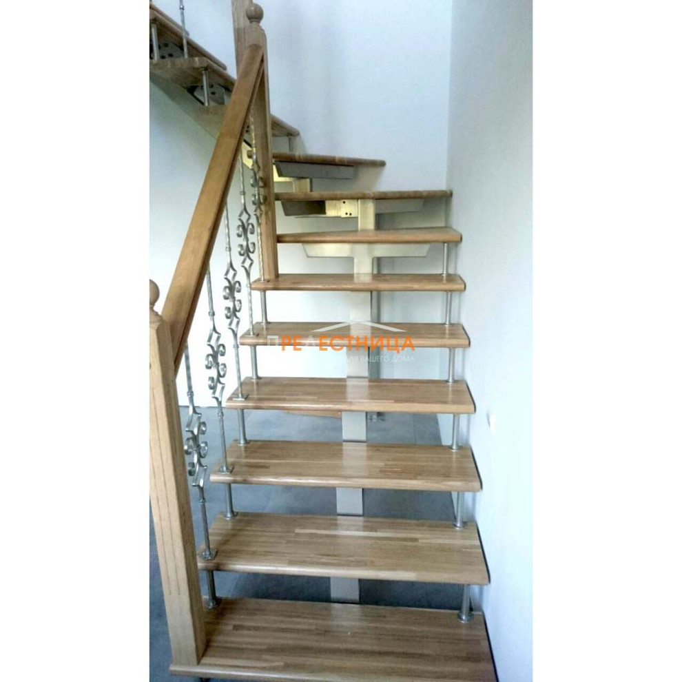 Mid-sized painted wood l-shaped staircase in Other with mixed railing.