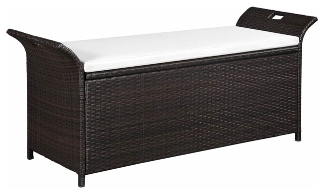 Vidaxl Storage Bench W Cushion 54 3 Poly Rattan Brown Chair Seat