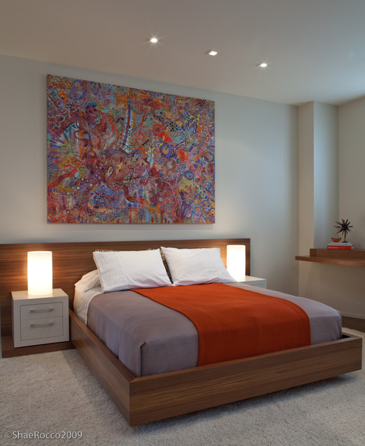 Modern Neutral Bedroom Wood Orange Accents Contemporary