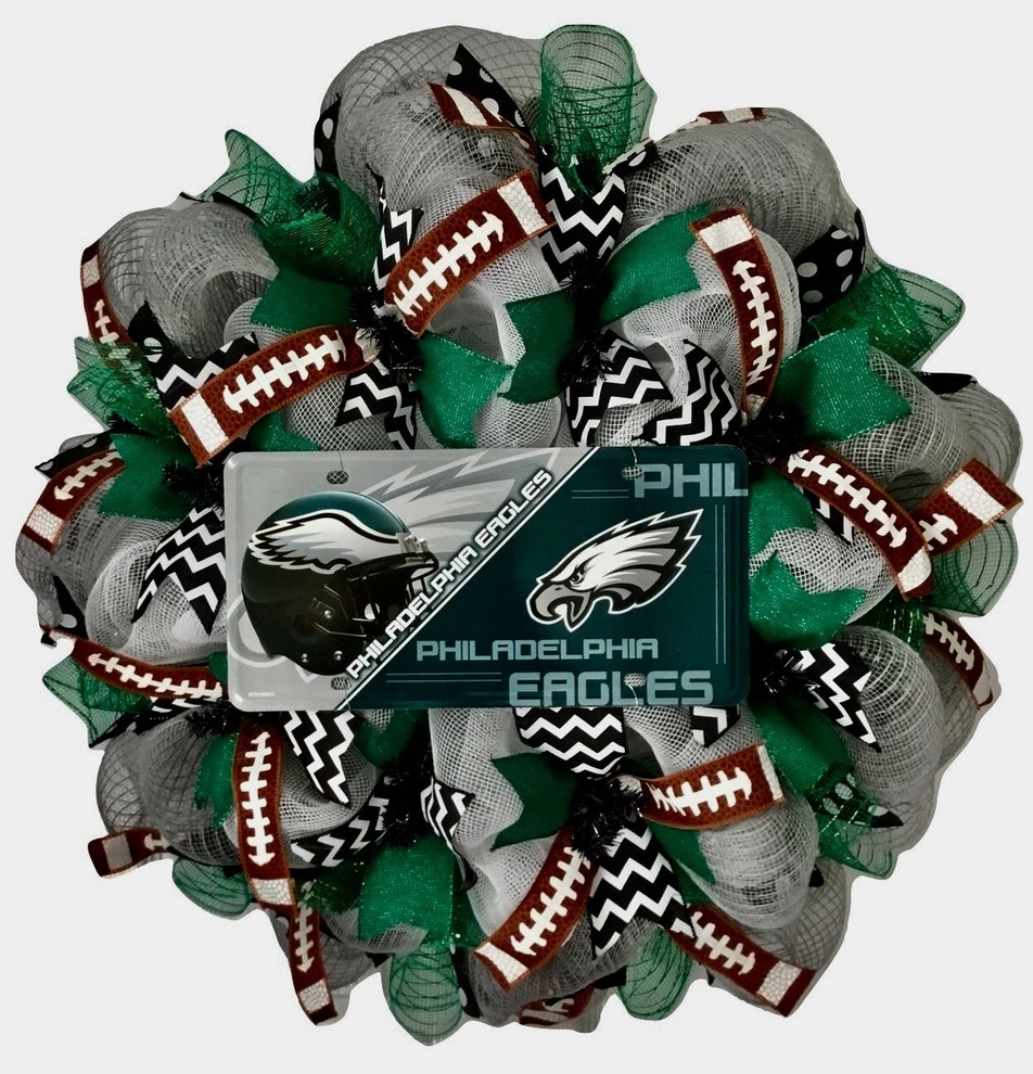 Philadelphia Eagles Football Sports Wreath Handmade Deco Mesh Contemporary Wreaths And