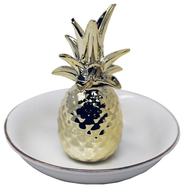 Sagebrook Home White Gold Pineapple Ring Holder Tropical