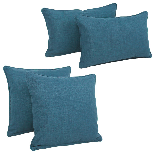 DoubleCorded Solid Outdoor Throw Pillows With Inserts, Set of 4, Sea