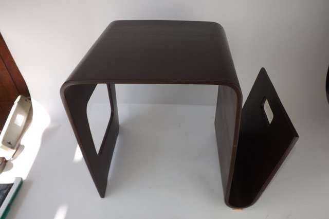 Bent wood side table/magazine rack