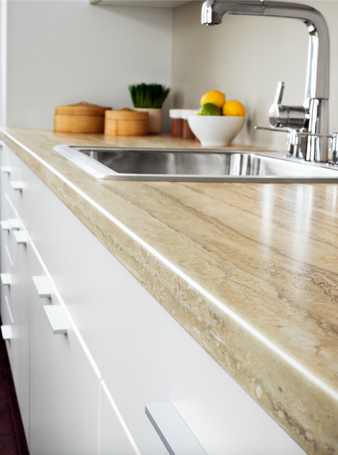 Eat-in kitchen - mid-sized transitional single-wall eat-in kitchen idea in Atlanta with quartz countertops, flat-panel cabinets and white cabinets