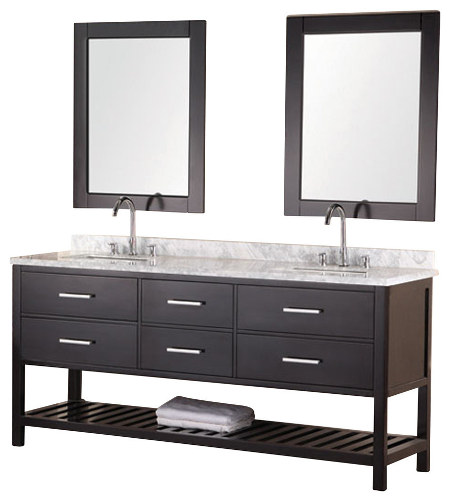 London 72" Double Sink Vanity Set Transitional Bathroom Vanities