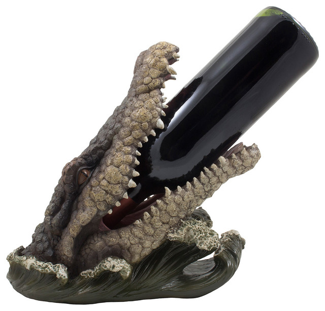 Decorative Alligator Single Wine Bottle Holder or Crocodile Statue
