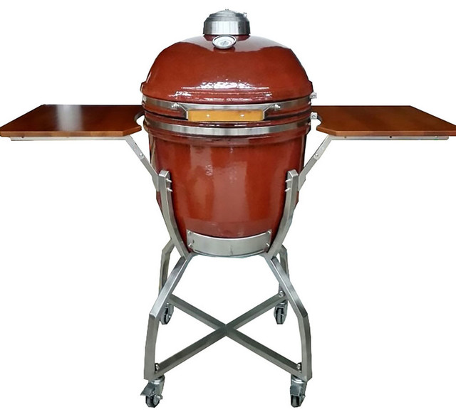 Hanover 19" Ceramic Kamado Grill With Cart and Shelves, 285" Square