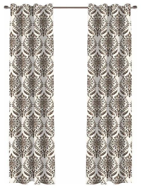 Eva Damask Designer Organic Cotton Drapery Panel Set Of 2 Brown