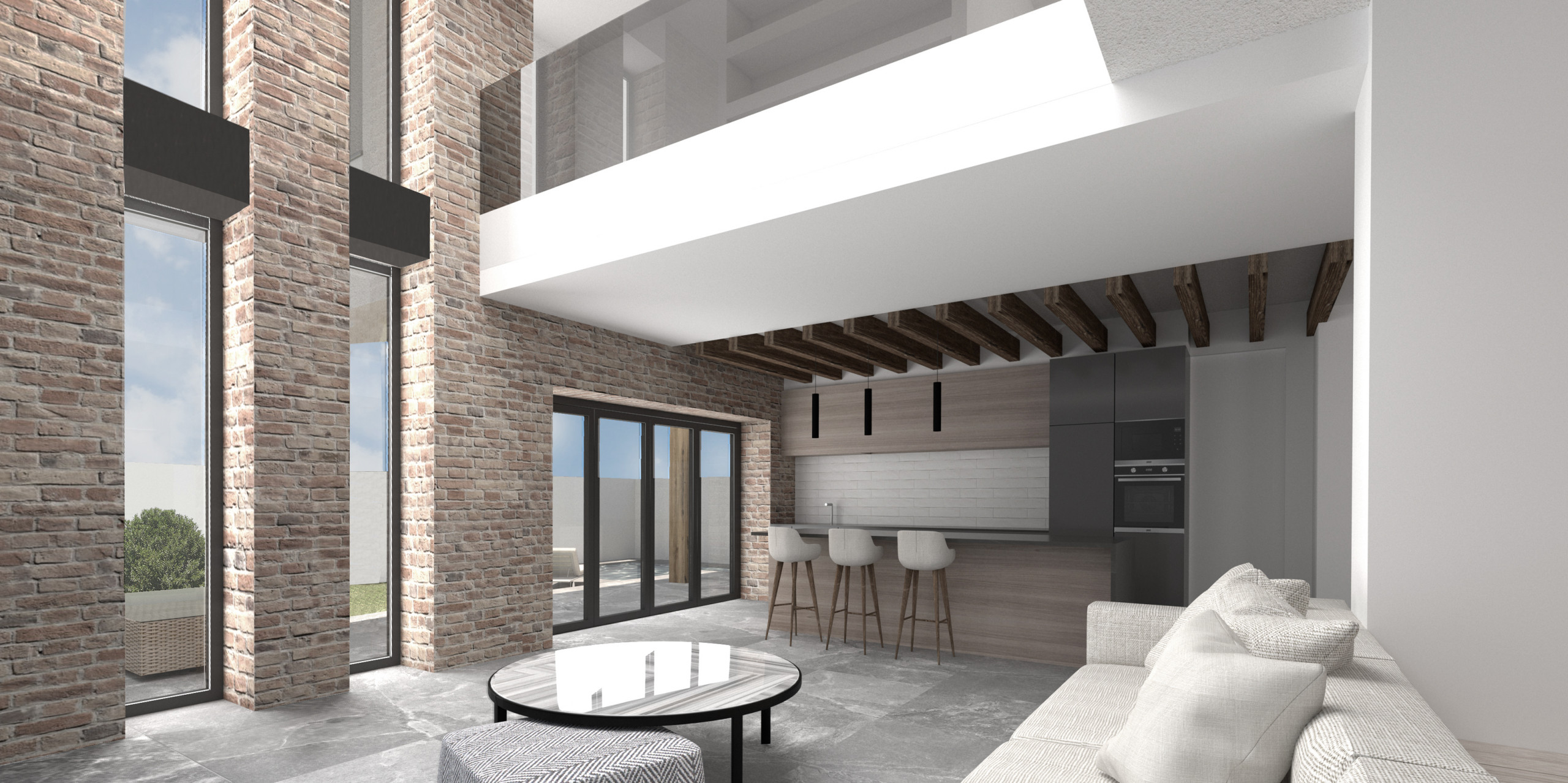VISTA INTERIOR SALÓN - COCINA