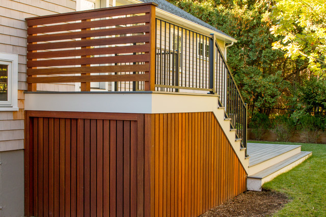 Natural mahogany slat wall and railing contemporary-terrace