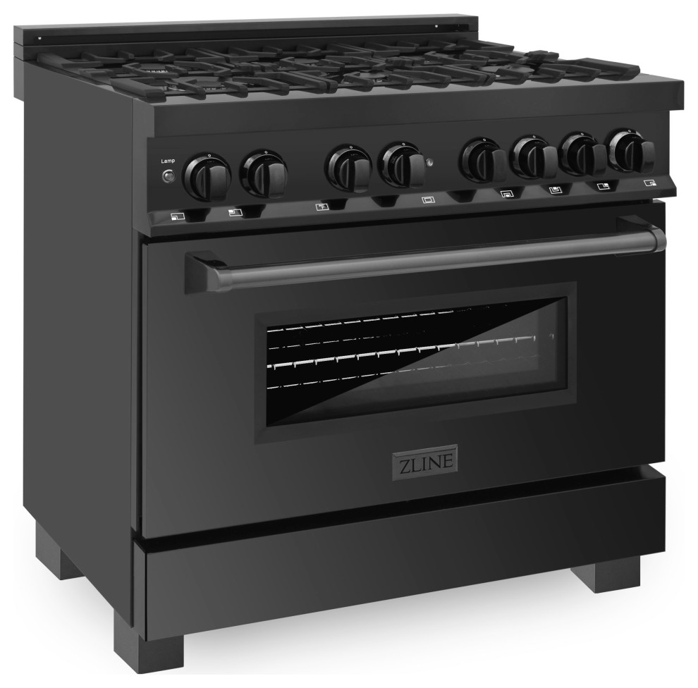 ZLINE Dual Fuel Range Gas Stove/Electric Oven, Black Stainless Steel