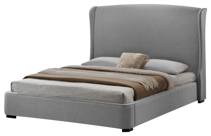 Baxton Studio Sheila Gray Linen Modern Bed with Upholstered Headboard