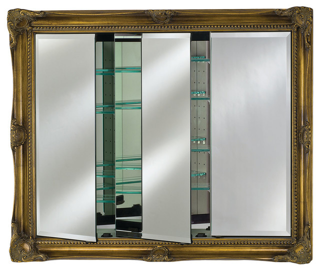 Vanerbilt Triple Door Framed Medicine Cabinet, Antique Gold, Medium, Royale