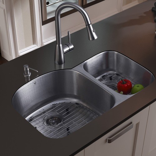 Double Bowl Stainless Steel Undermount Kitchen Sink and Faucet Set