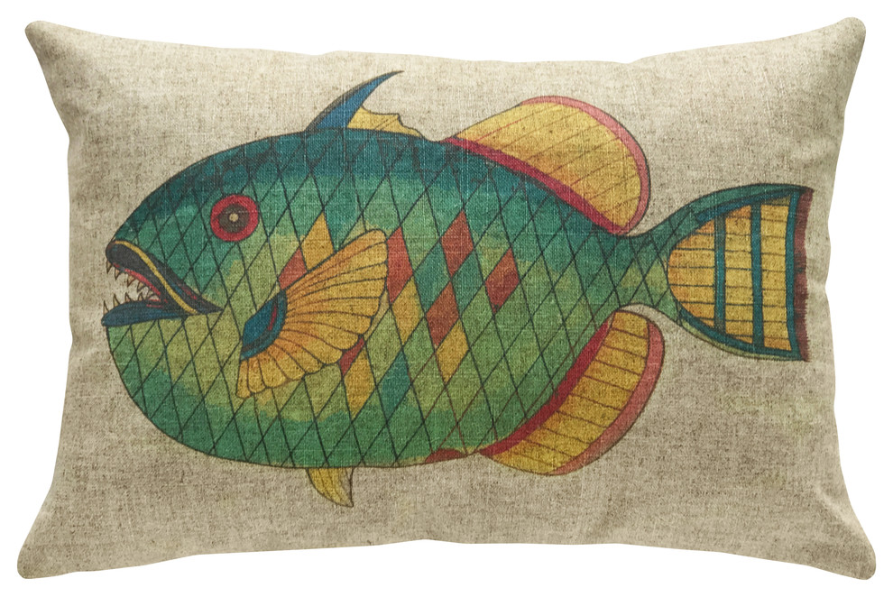 Coastal Fish Linen Pillow, 18"x12"