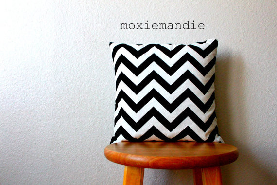 Black and White Chevron Stripe Pillow Cover by Moxie Mandie