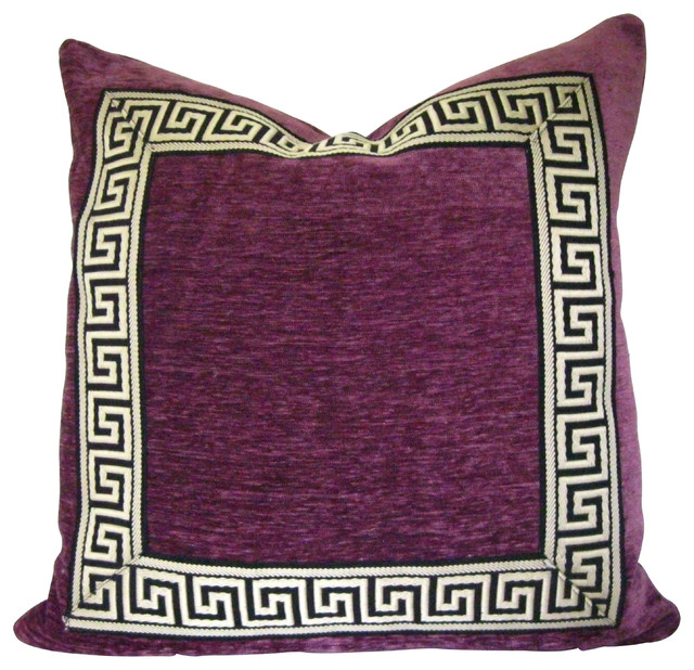 Purple Pillow With Greek Key Trim Traditional Decorative Pillows Purple Pillow With Greek Key Trim