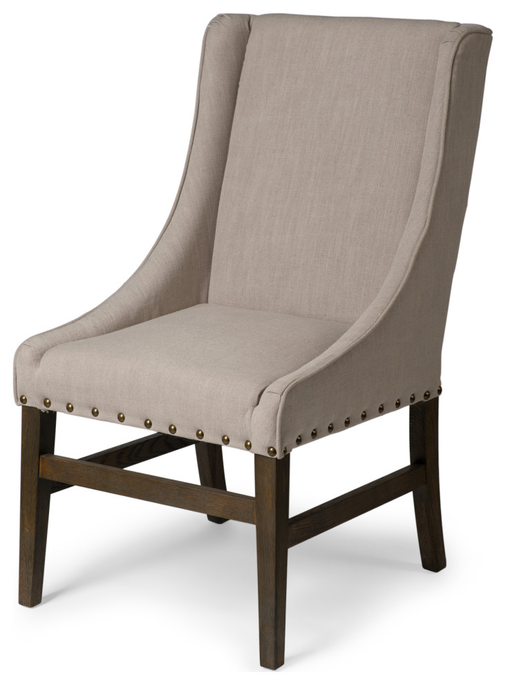 Kensington Beige Fabric w/Dark Brown Solid Wood Frame Dining Chair