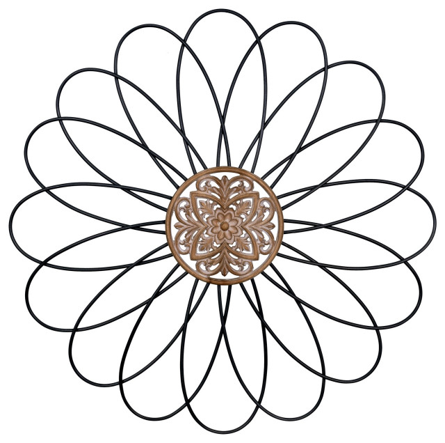 Carved Wood and Metal Flower Wall Decor French Country Wall Accents