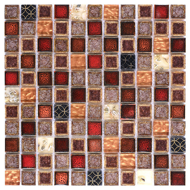 Red Beige Glass Ceramic Backsplash Tile - Contemporary - Mosaic Tile