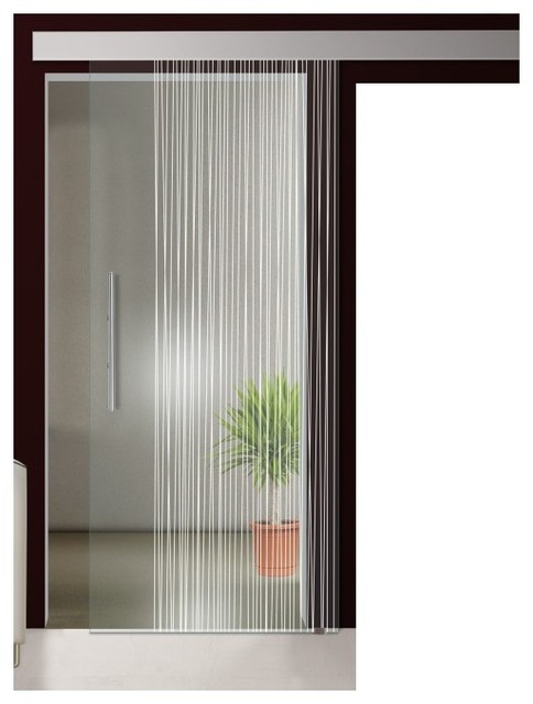 Single Sliding Glass Barn Door Clear Glass Frosted Thin Lines Design 26 X81