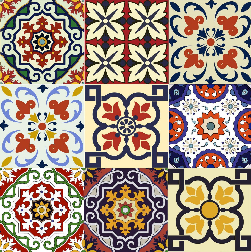 6"x6" Blue Red Yellow Mosaic Peel And Stick Tiles