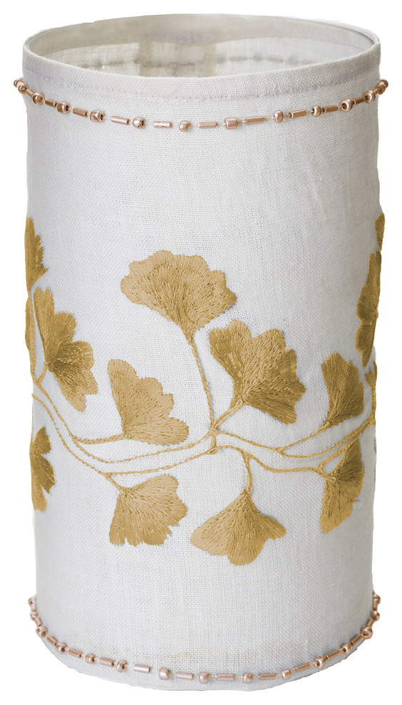 White Linen Gold Stitched Ginkgo Votive, Large